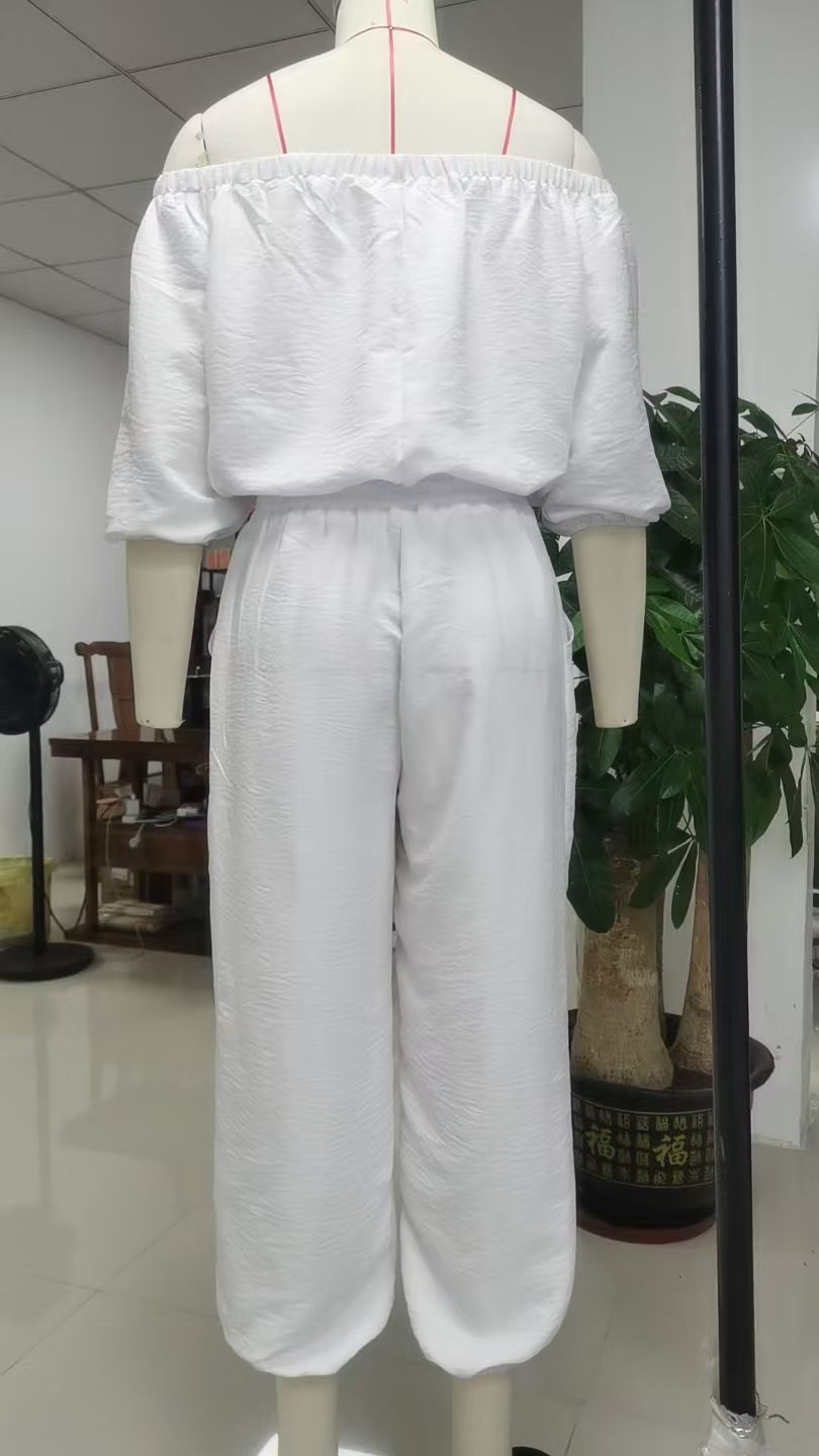 Summer Off Shoulder Top Casual Drawstring Jumpsuit for Women