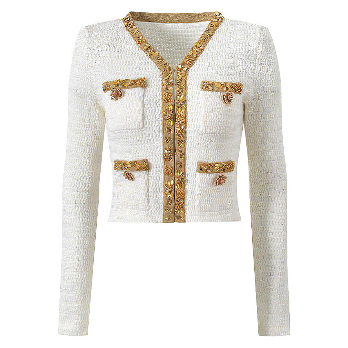 Women's Fashionable Knitted Sequin Bead Cardigan Sweater Set + Hip Skirt
