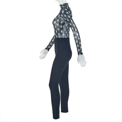 Women's Clothing Stitching Micro Transparent Sexy Print Jumpsuit