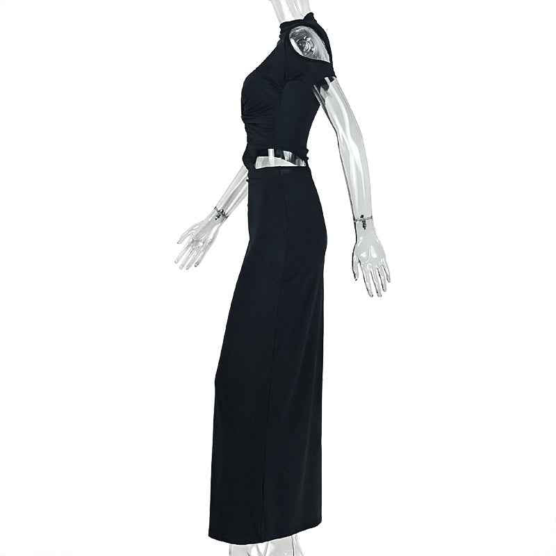 Solid Color Asymmetric  Pleated Dress