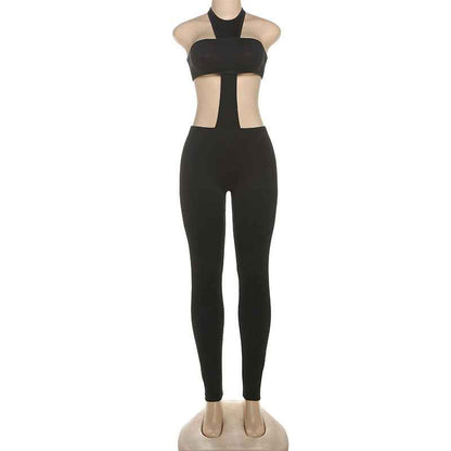 Women's Jumpsuit Cropped Outfit Halter Tight Fitting Solid Color