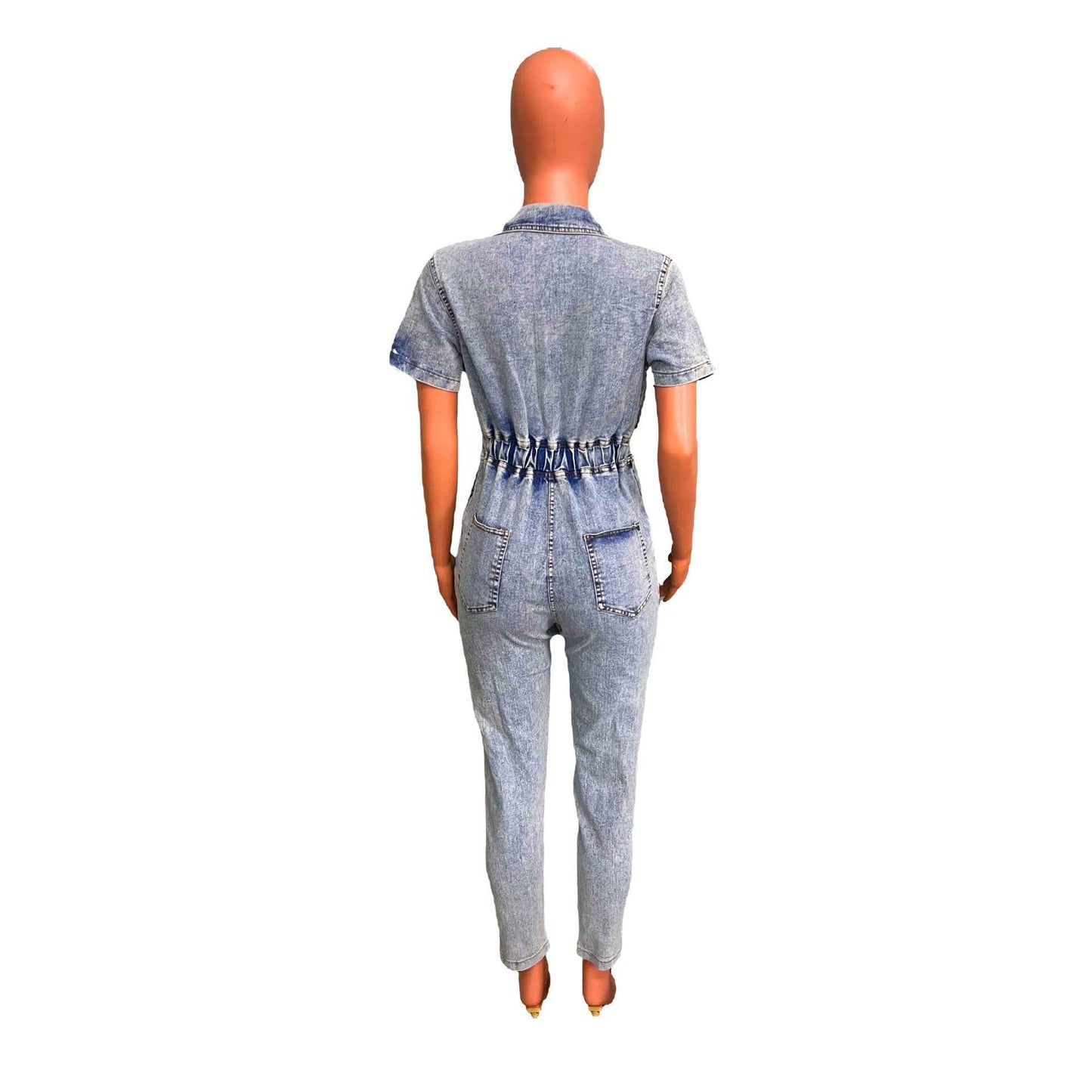 Elastic Waist Denim Jumpsuit