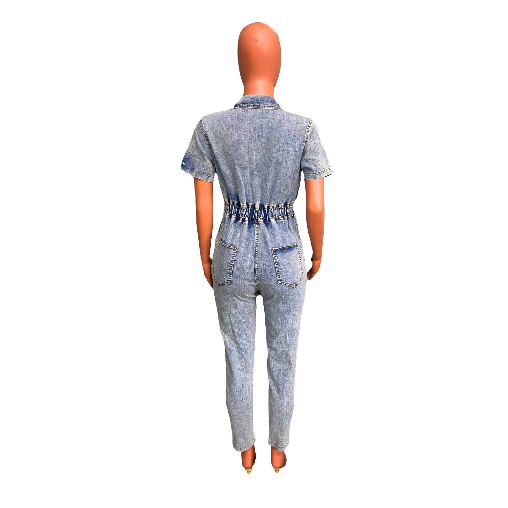 Elastic Waist Denim Jumpsuit