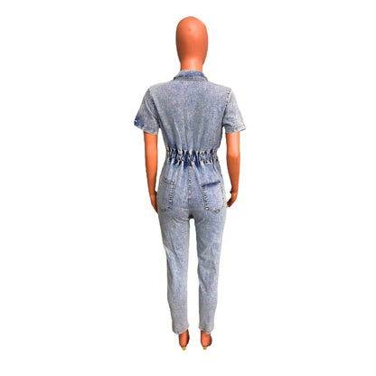 Elastic Waist Denim Jumpsuit