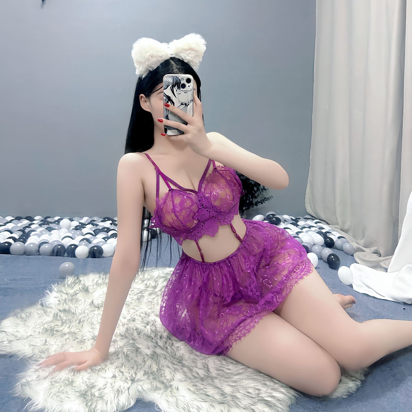Sheer Cutout Lace Lingerie Set