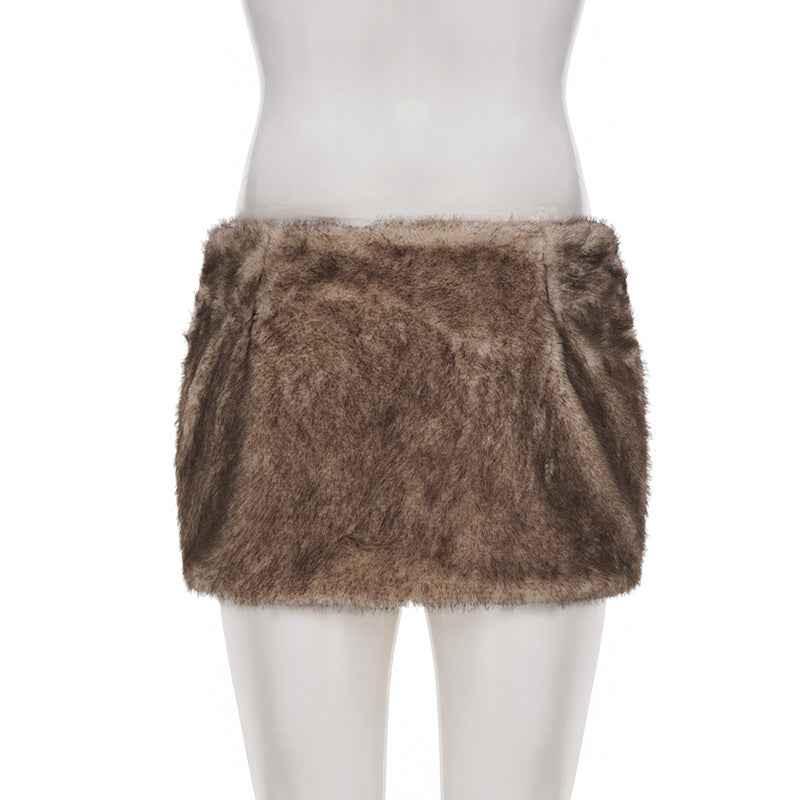 Pleated Low Waist Sexy Fur Sheath Skirt