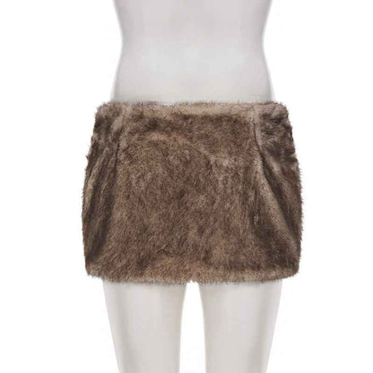 Pleated Low Waist Sexy Fur Sheath Skirt