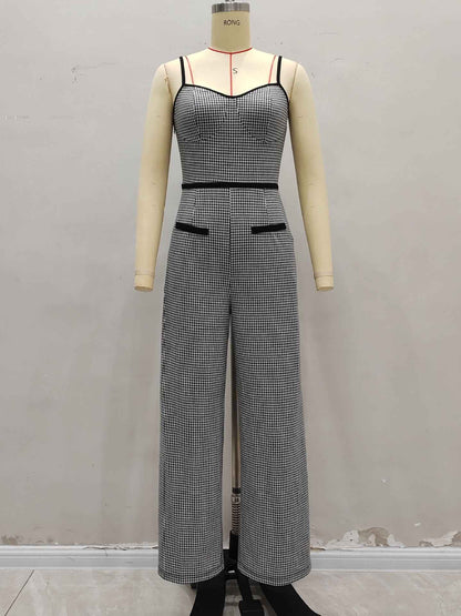 Jumpsuit Side Zipper Contrast Color Office Elegant Bandage Slim Fit New Arrivals