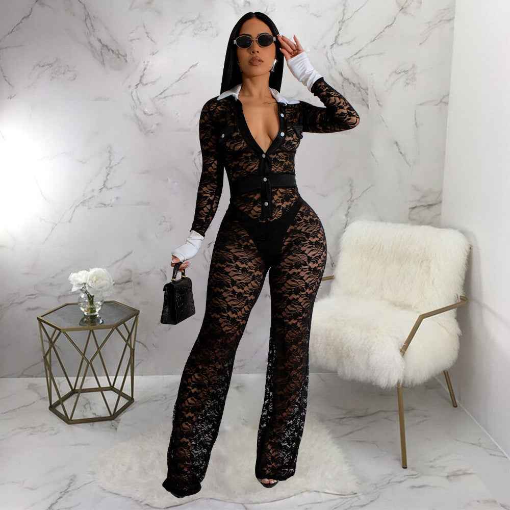 Lace Contrast Color Stitching Jumpsuit