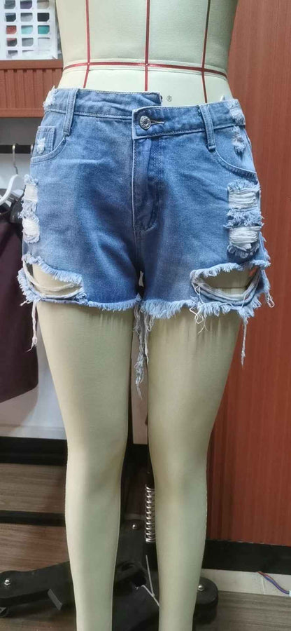 Irregular Asymmetric Raw Hem Ripped Cowboy Bottoms for Women