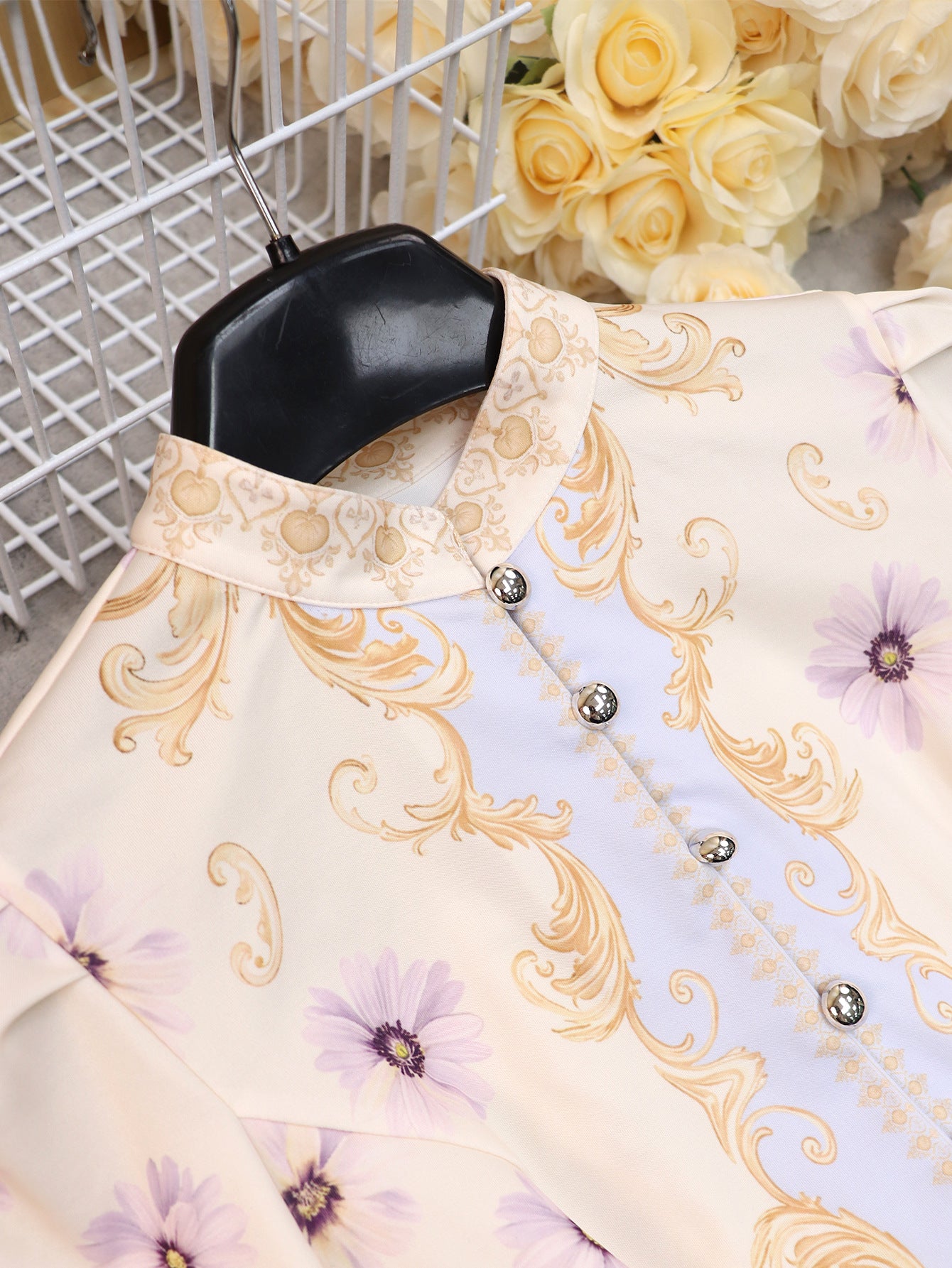 Retro Dress Stand Collar Puff Sleeve A line Dress MUNSIEUR New Arrivals
