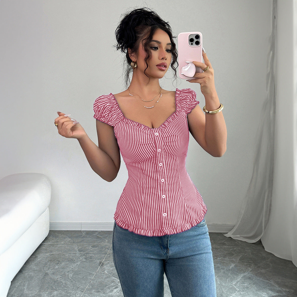Elegant Striped Cardigan Blouse