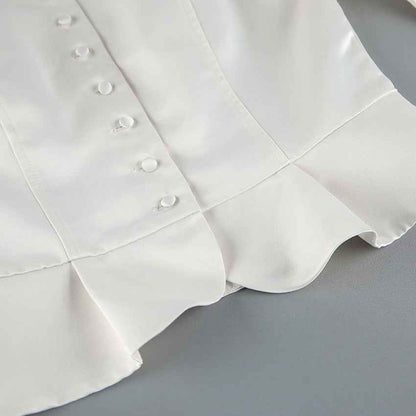 Spring Arrival French Stand Collar Puff Sleeve Blouse