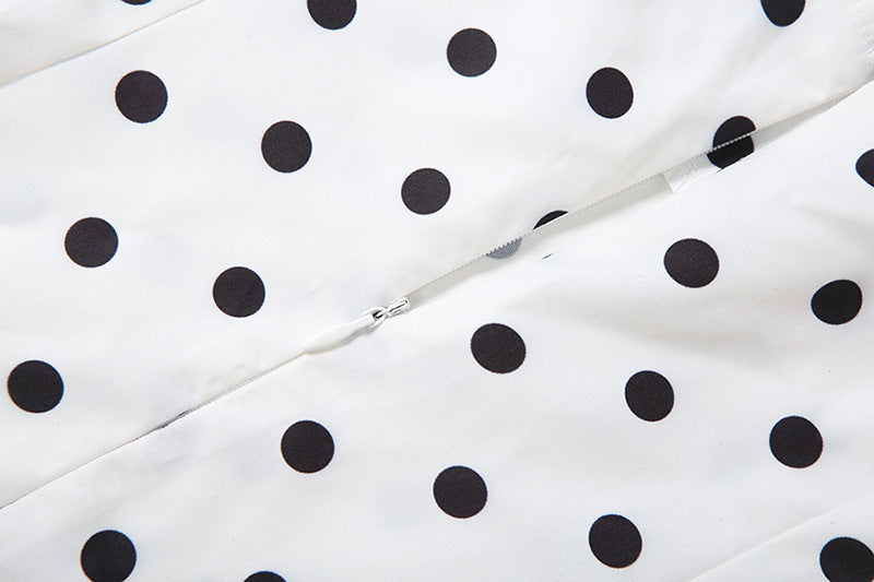 Summer Women Sexy Polka Dot Print Ribbon Waist Tight Sheath Dress