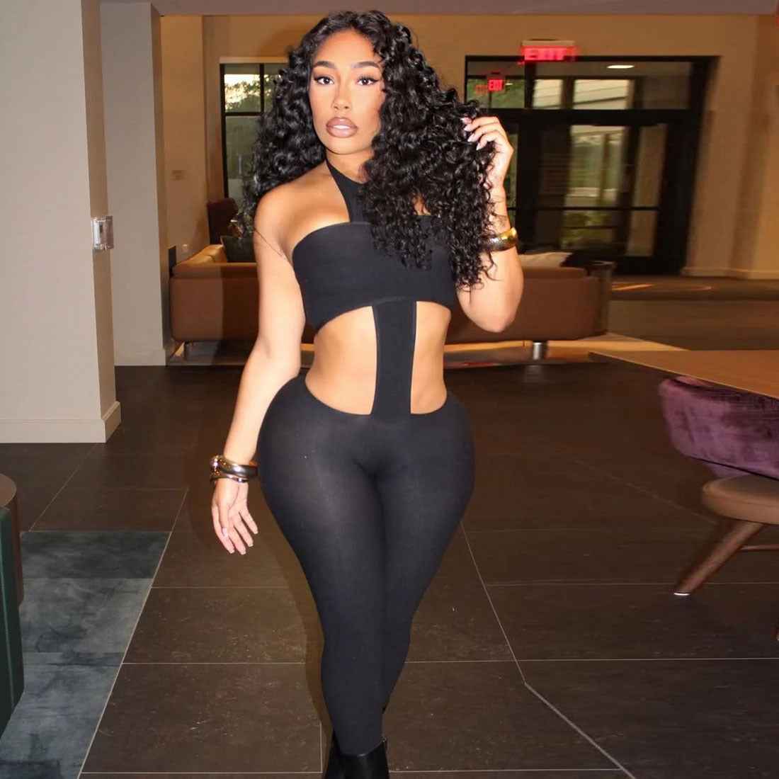 Women's Jumpsuit Cropped Outfit Halter Tight Fitting Solid Color