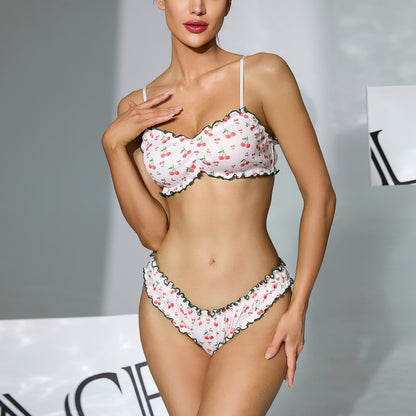 Cherry Printed Lingerie Two Piece Set