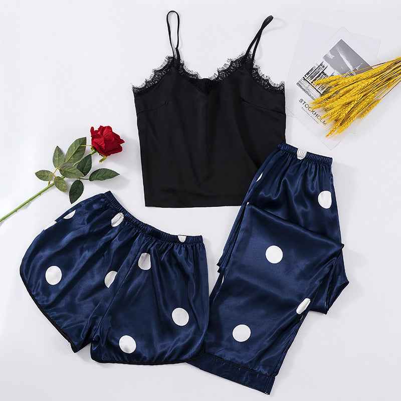 Summer Loose Polka Dot Pajamas Three Piece