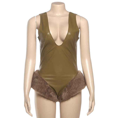 Leather Frayed Strap Jumpsuit Women