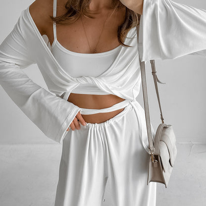 Sleepwear Three Piece Set Comfortable Pajamas Casual Bedset