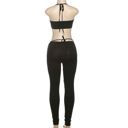Street Lace up Jumpsuit Two Piece Set