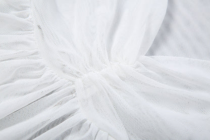 See through Turtle Bell Sleeve Split Skirt Set