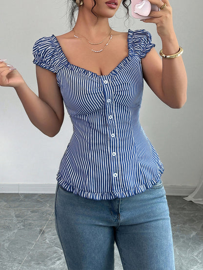 Elegant Striped Cardigan Blouse