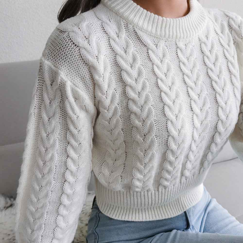 Waist Trimming Knitted Cropped Sweater