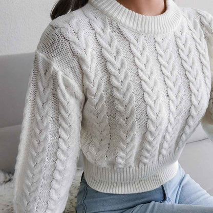 Waist Trimming Knitted Cropped Sweater