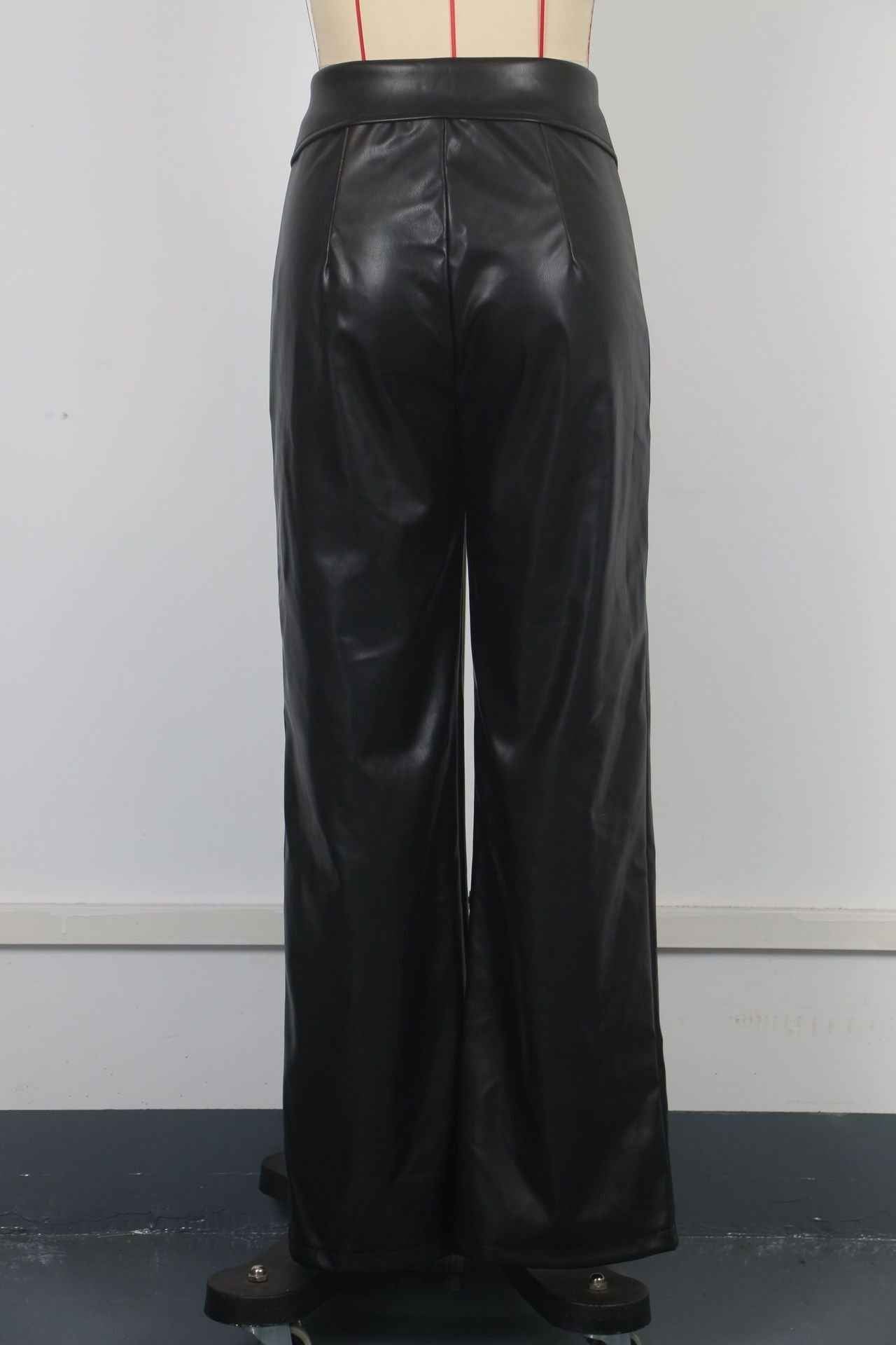 Faux Leather Nightclub Metal Zipper Straight Leather Jeans