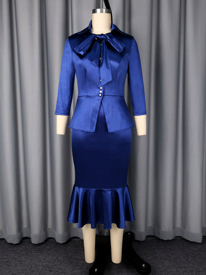Elegant Satin Skirt Fishtail Two Piece Set MUNSIEUR
