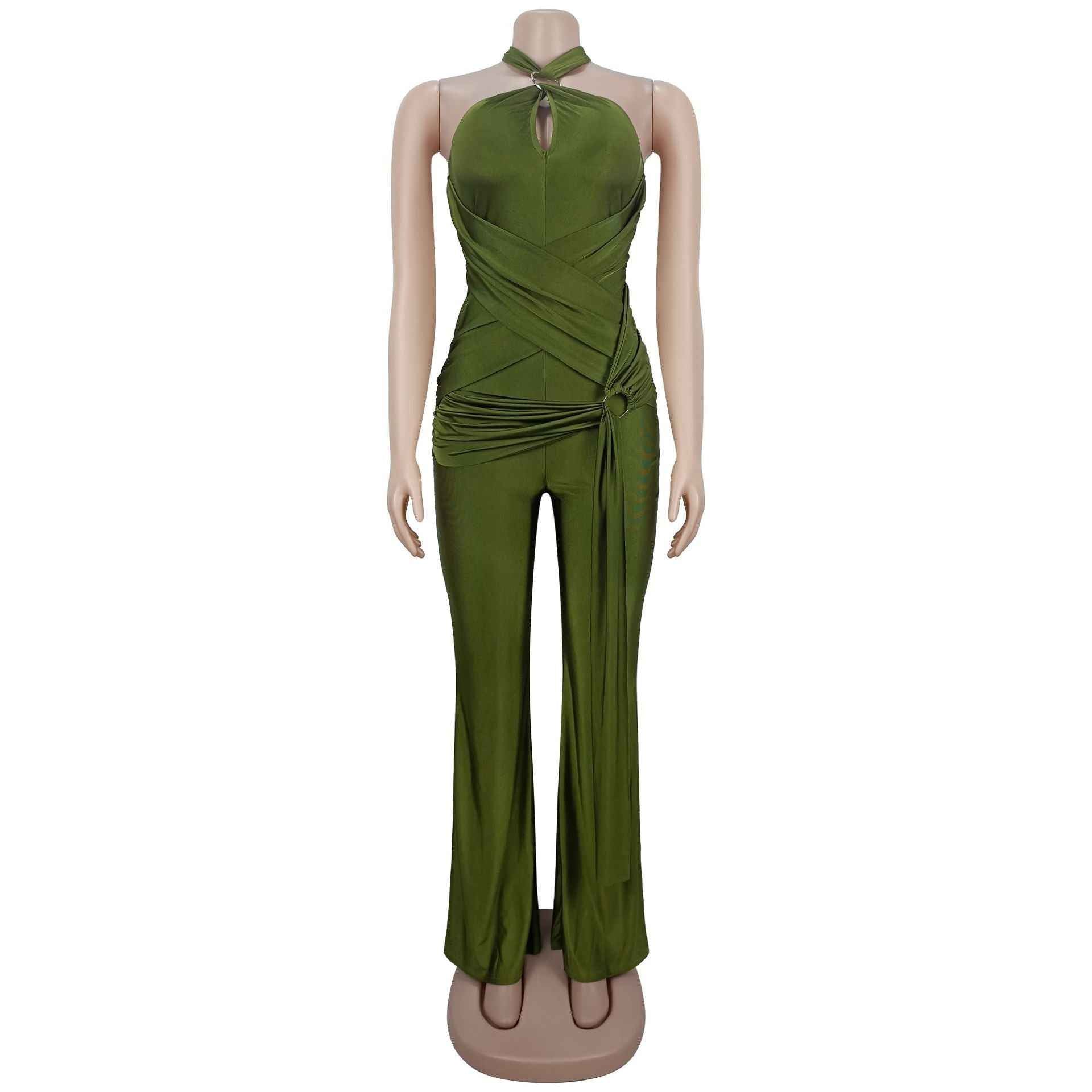 Solid Color Elegant Halter Jumpsuit