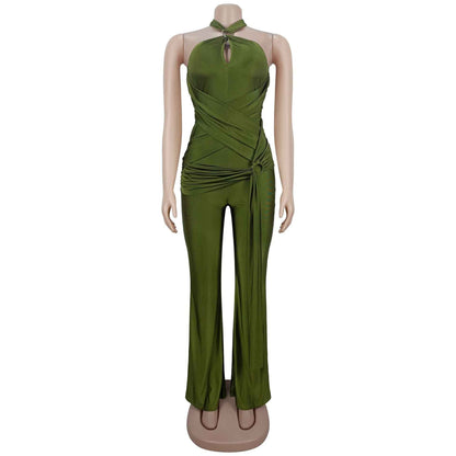 Solid Color Elegant Halter Jumpsuit