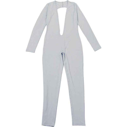 Backless Deep V Plunge Long Sleeve Solid Color Jumpsuit