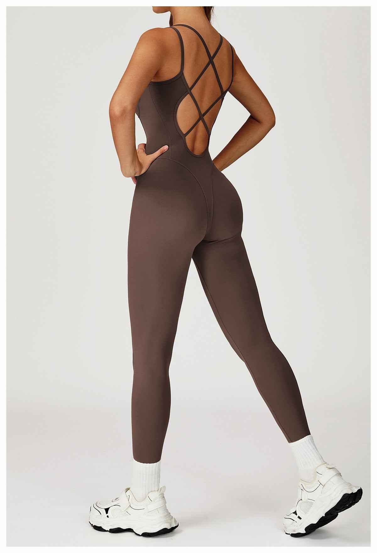Nude Feel Jumpsuit Cross Back One Piece Slim Fit Yoga Wear