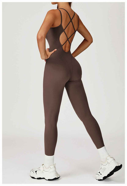 Nude Feel Jumpsuit Cross Back One Piece Slim Fit Yoga Wear