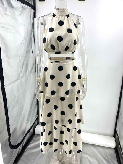 Polka Dot Halter Sleeveless and Skirt Two Piece Set