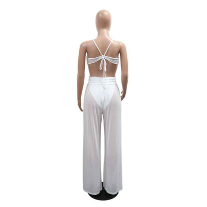 Sexy V neck Lace up Backless See through Sexy Jumpsuit Women