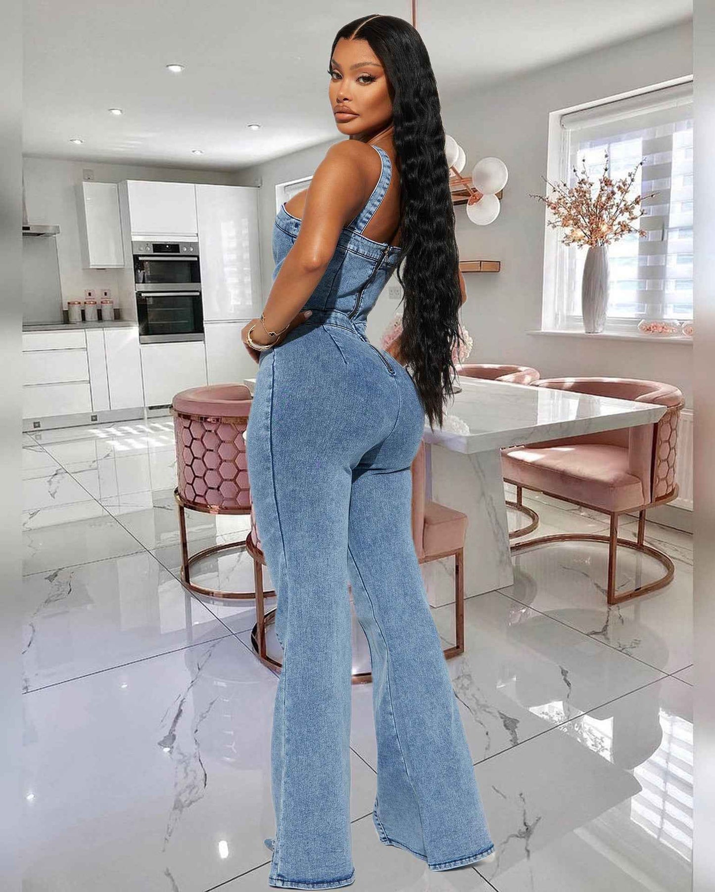 Denim Jumpsuit Women Slim Fit Stone Washed Suspender