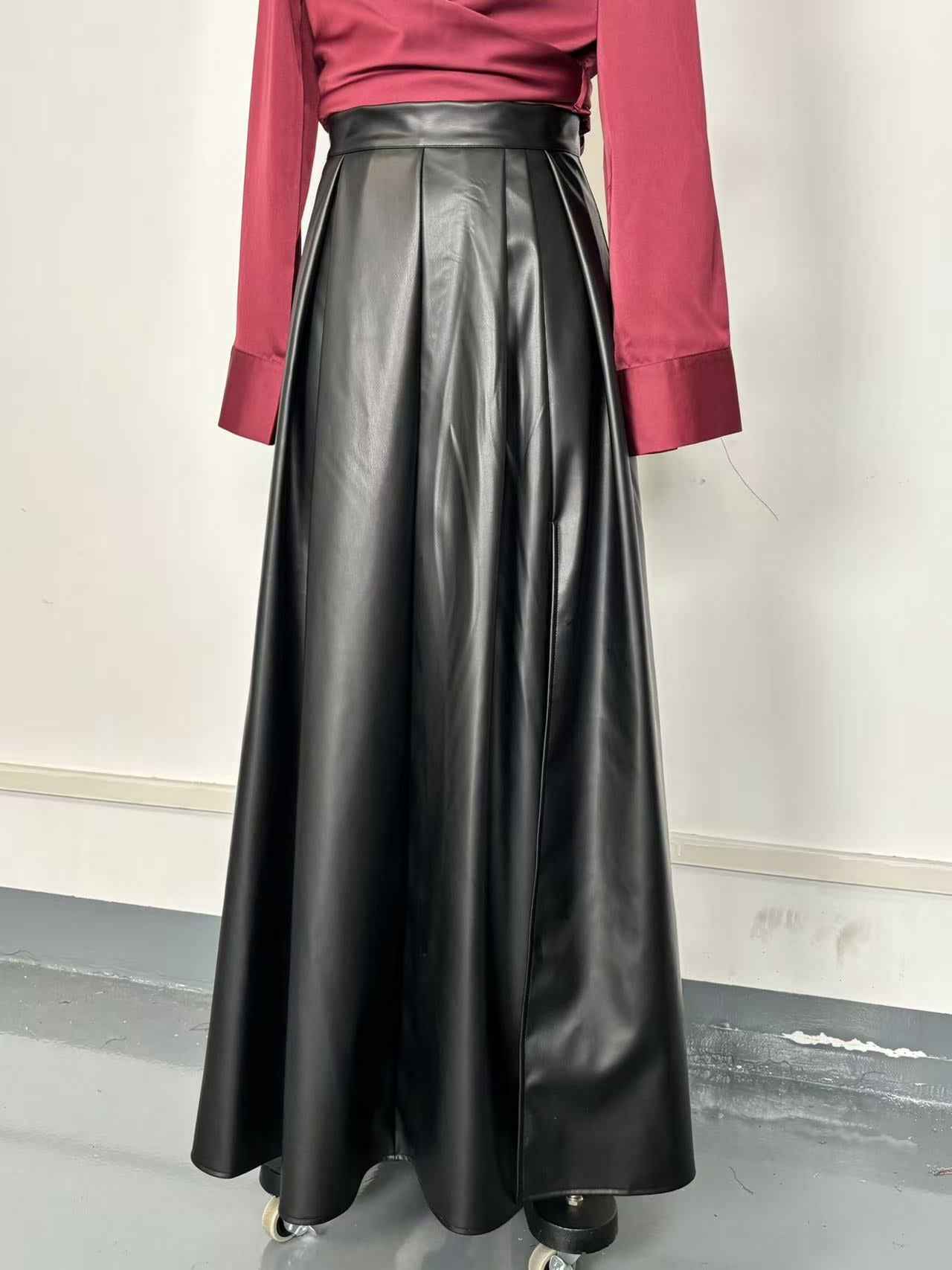 Faux Leather Skirt Swing Split Irregular Asymmetric