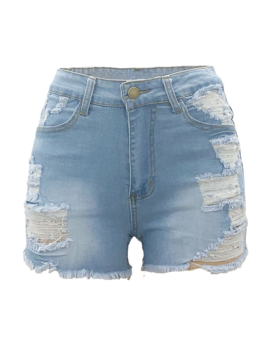 **Sale** High=Waist Elastic Ripped Bottoms Denim