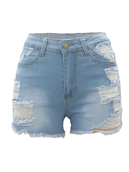 High Waist Elastic Ripped Bottoms Denim