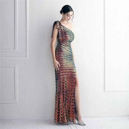 Sequined One Shoulder Appreciation Dinner Slim Fit Fishtail Wedding Dress
