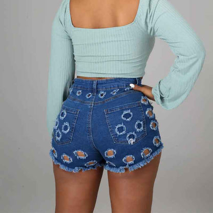 Solid Color Ripped High Waist Stretch Women's Bottoms