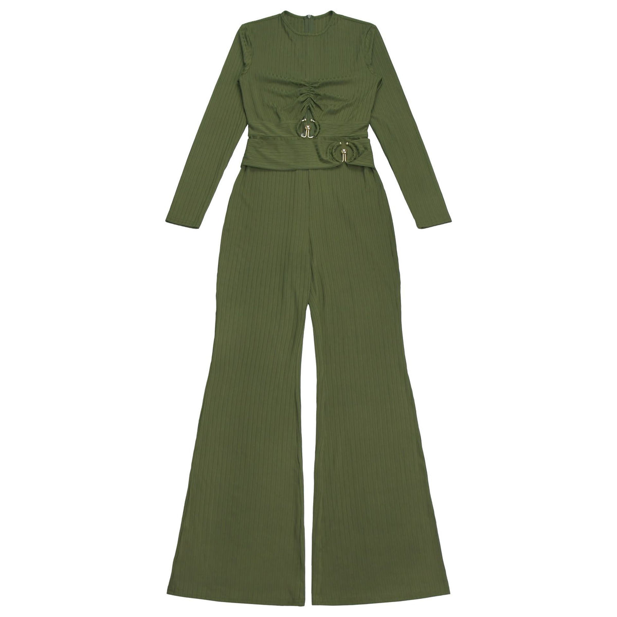 Autumn Drop Sunken Stripe Hollow Out Casual Jumpsuit for Women MUNSIEUR