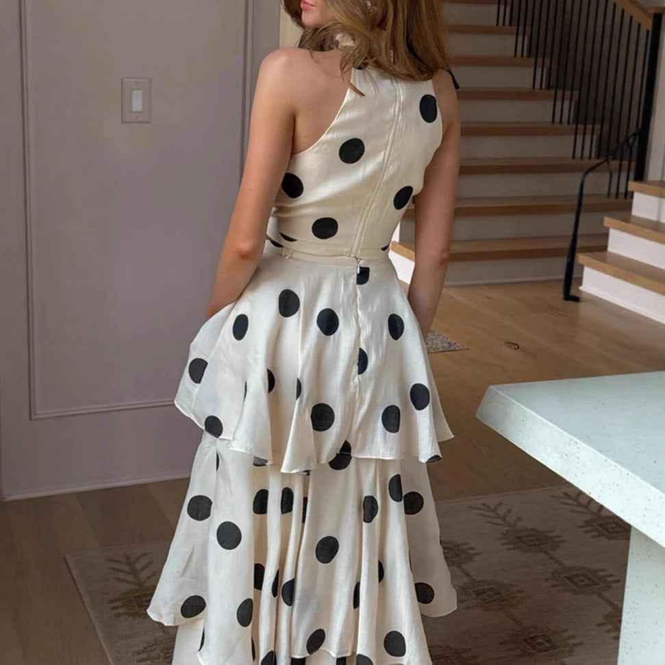 Polka Dot Halter Sleeveless and Skirt Two Piece Set