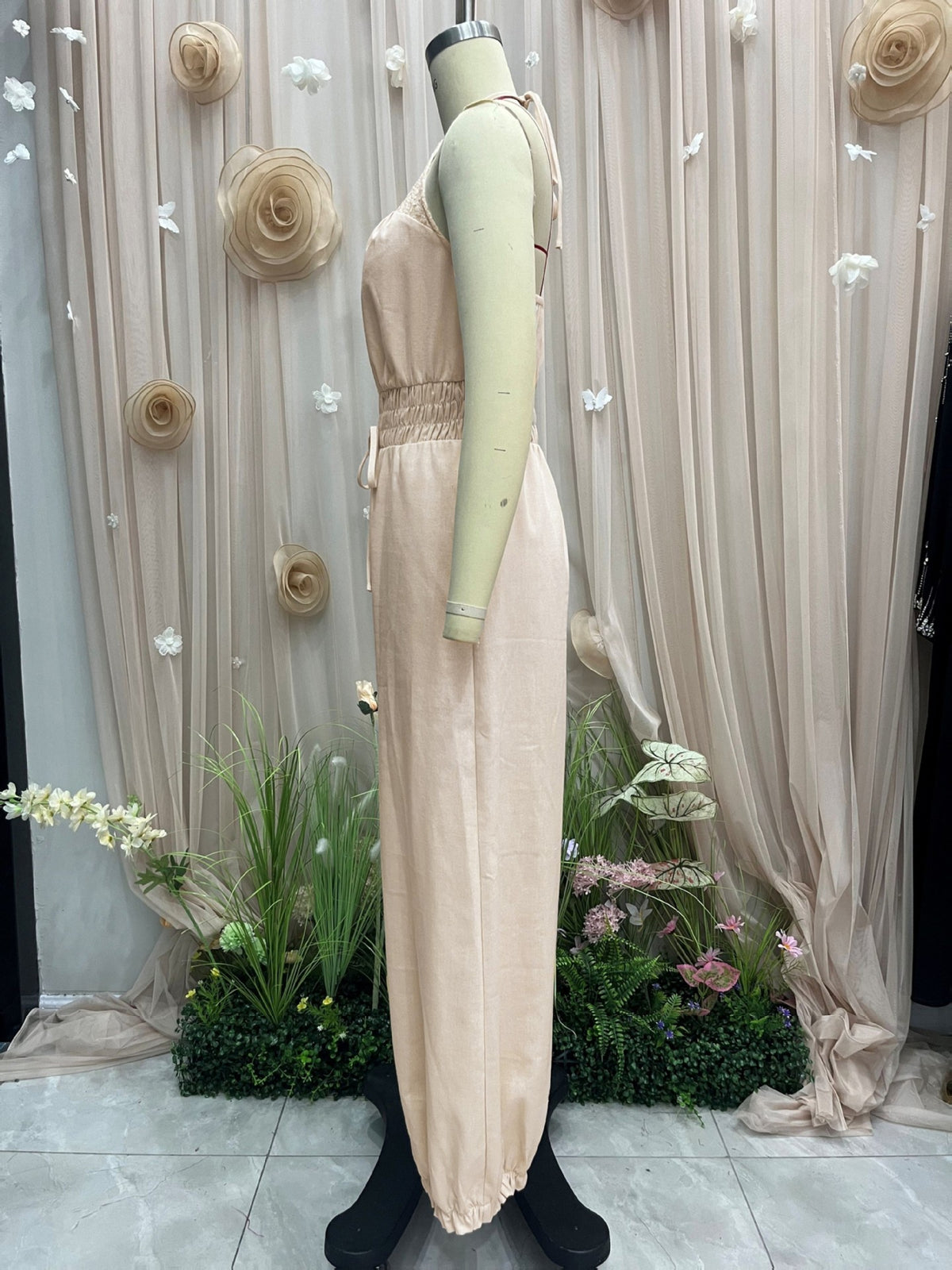 Bohemian Halter Lace Jumpsuit Seaside Holiday Casual Waist Drawstring