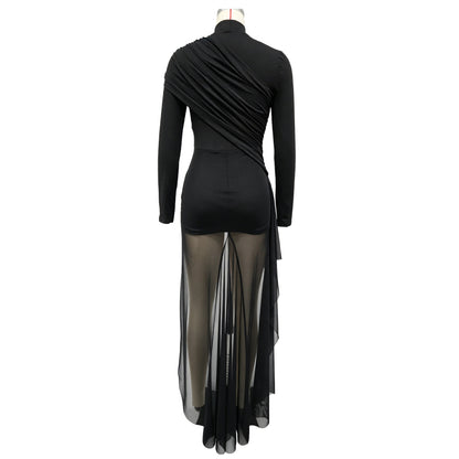 Autumn Drop Sleeves Pleated Side Gauze Dress New Arrivals