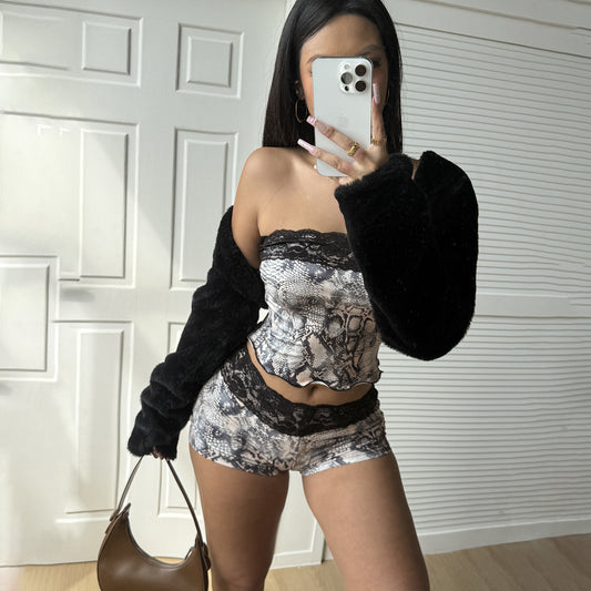 Goth Print Two Piece Lace Bottoms Set
