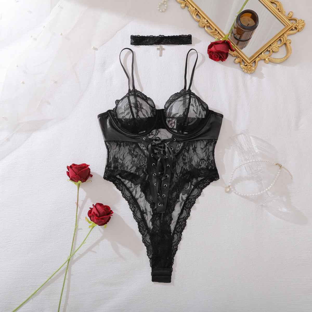 Patent Leather Stitching Lace Strap Lingerie New Arrivals