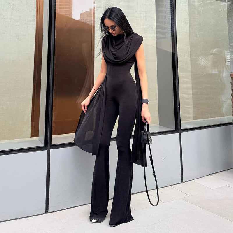 Elegant round Collar Gauze Ribbon Jumpsuit